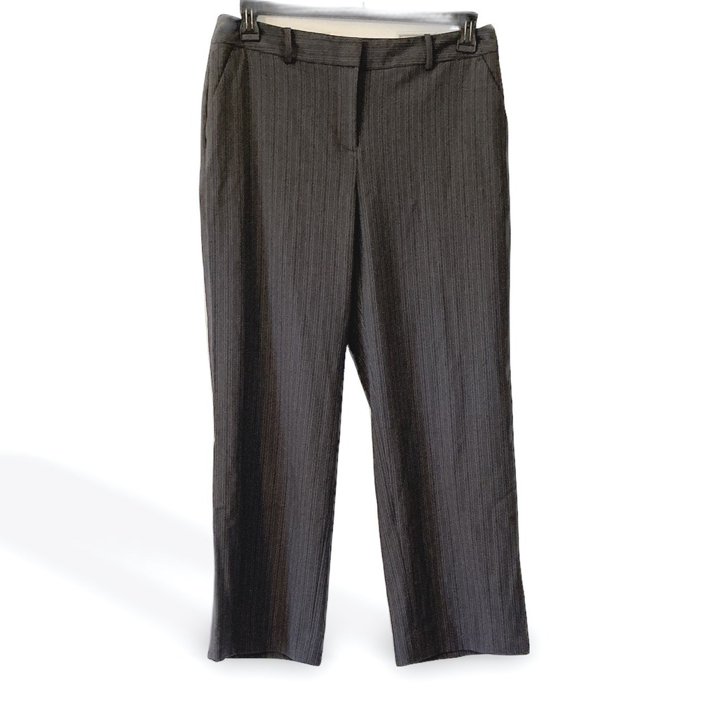 Liz Claiborne Petite Pinstripe Dress Pants Gray Straight Leg Trousers 14PS